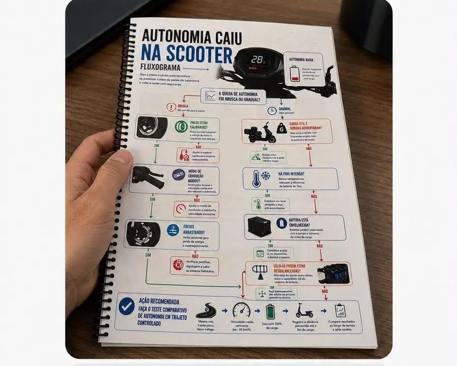 Mecánico siguiendo el fluxograma de autonomía que cayó en la scooter